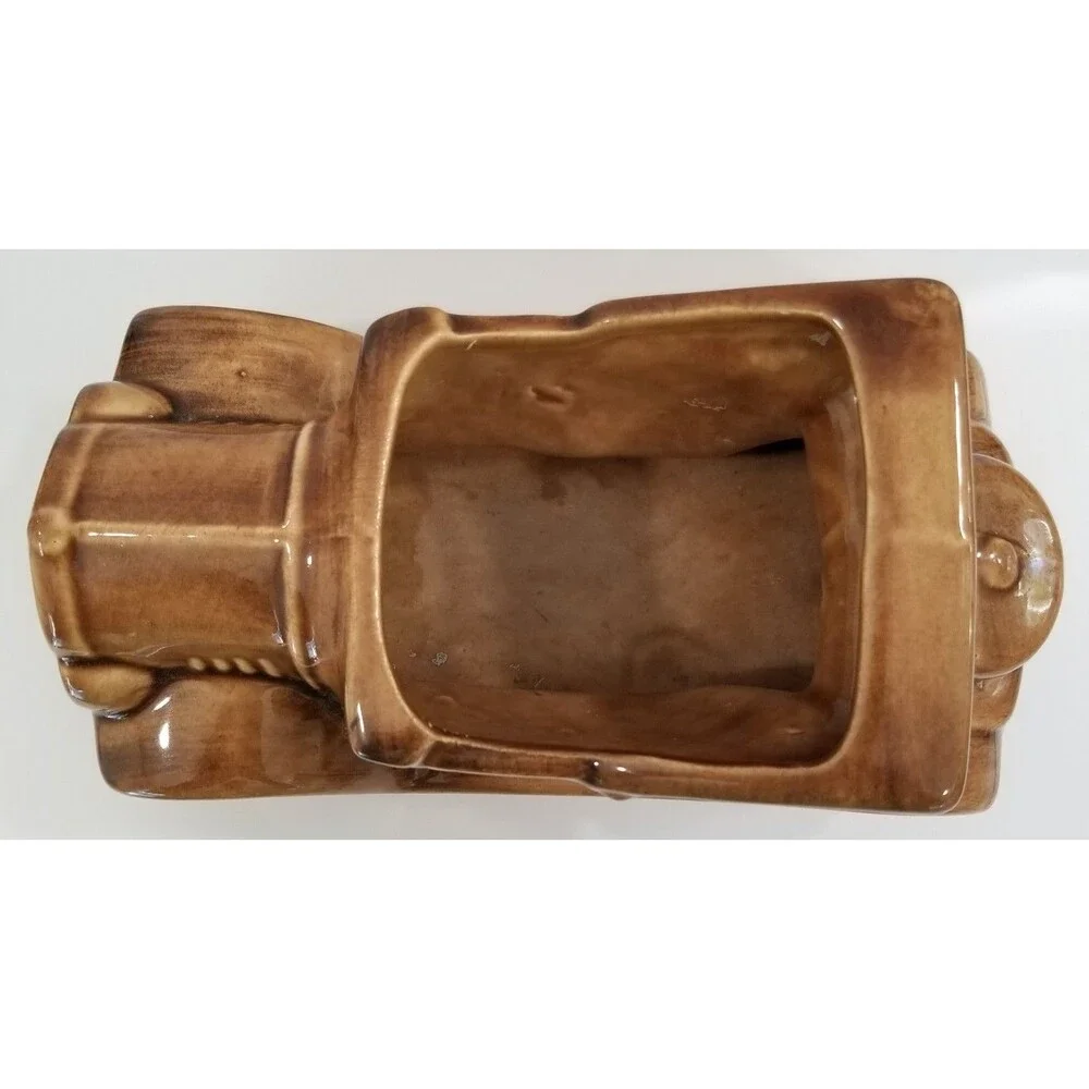 Vintage USA‑Marked Brown Ceramic Car Figurine Planter